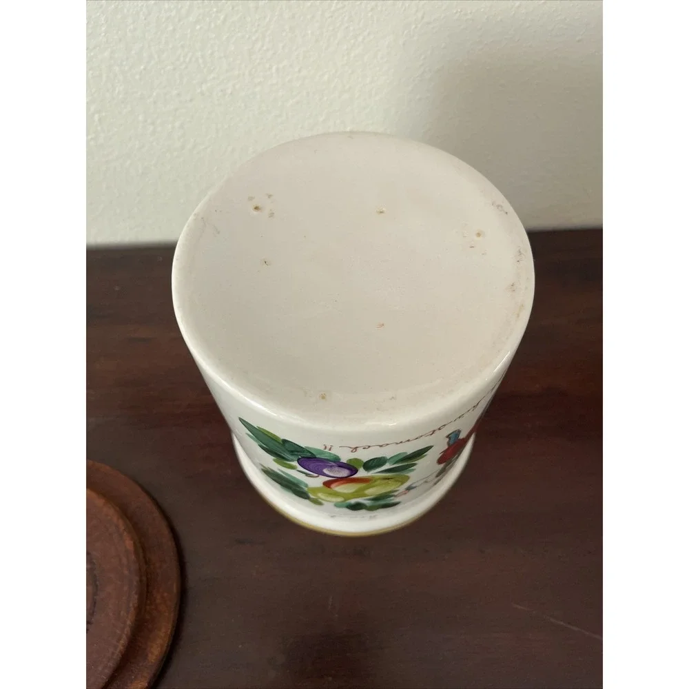Vtg Bauer Pottery Kitchen Canister Way 2 Mans Heart Thru Stomach Kitsch‎ Motto